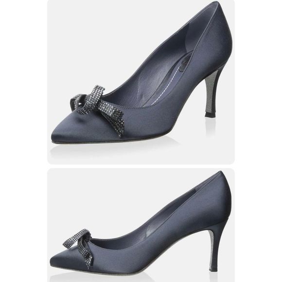 Rene Caovilla Women's Grigio Embellished Bow Satin Pump - Size 41